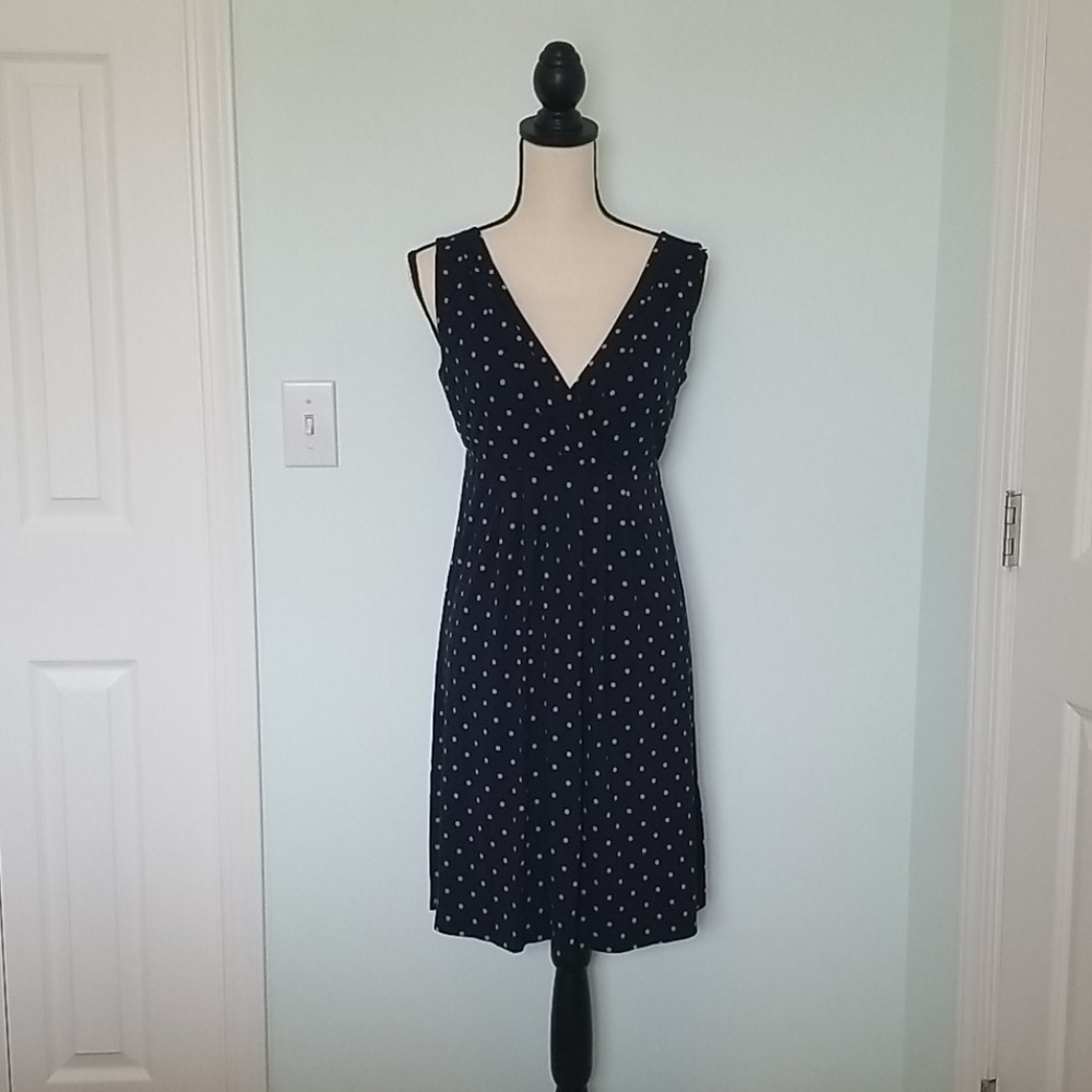 ANN TAYLOR dark navy and taupe polka dot dress